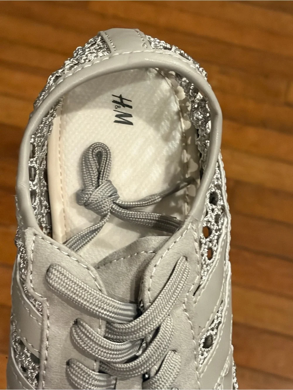 H&M Crochet Look Light Gray Sneakers Size 10 NWT